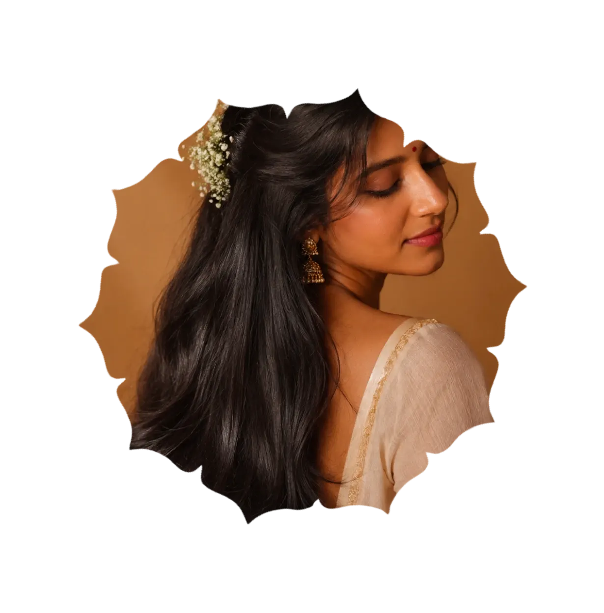 Woman applying hair care product